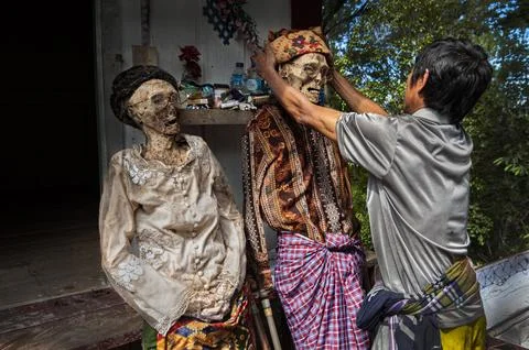 Manene Tradition of Changing Corpse Clothes in Tana Toraja Stock Photos