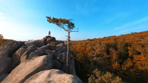 Maneuverable FPV flight around rocks of Dovbush. Magnificent Ukrainian travel Stock-Footage 167925462