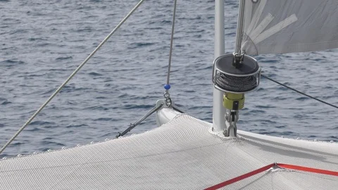 Maneuvers at the bow of a catamaran. Stock Footage 121248768