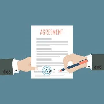 Mang sing paper document agreement and another man hand keeping the paper. Stock Illustration