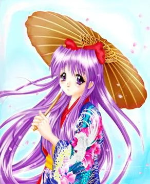 Manga anime style of a cute girl dress in kimono WITH traditional umbrella Stock Illustration