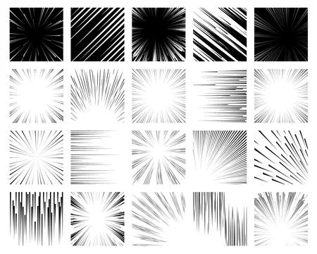 Manga frames. Comic book graphic effects collection, speed lines and dynamic Stock Illustration