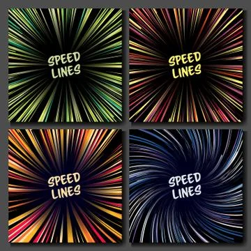 Manga Speed Lines Vector Set. Layout For Comic Books. Banner With Radial Colored Stock Illustration