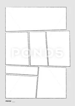 Manga Storyboard Layout Comic Book Template Grey ~ Clip Art #132798471