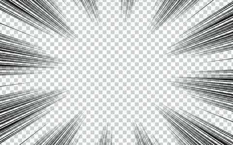 Manga transparent background, explosion action and speed effect, vector rad.. Illustrazione stock