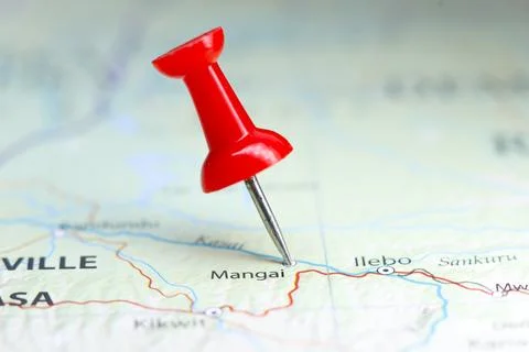 Mangai, Congo pin on map Stock Photos