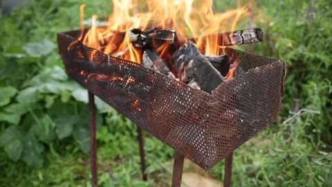 Mangal - logs on fire - preparation for the BBQ Stock Footage 81904398