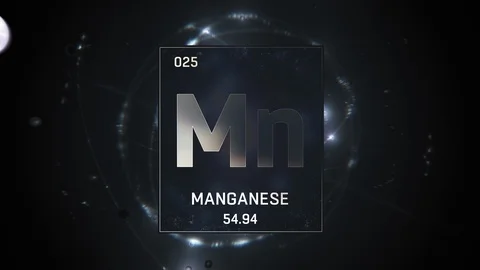 Manganese as Element 25 of the Periodic Table 3D animation on silver background 스톡 동영상 119376043