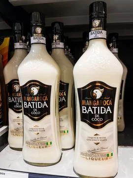 Mangaroca Batida de Coco Liqueur Bottle on Shelf Stock Photos
