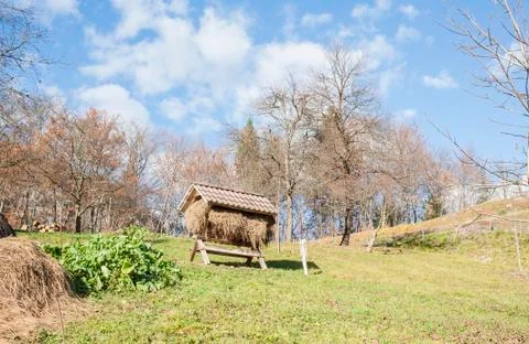 Manger with hay Stock Photos