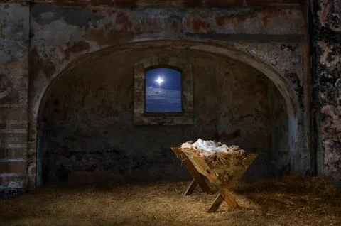 Manger in Old Barn Stock Photos