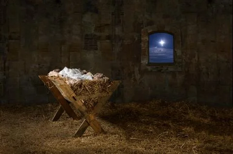 Manger in Old Barn with window Stock Photos