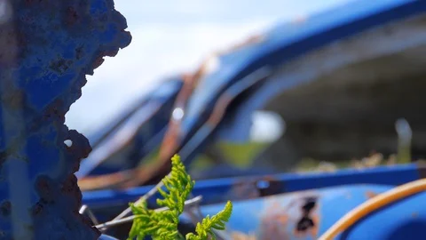 Mangled Metal Old Car Stock Footage 98377659