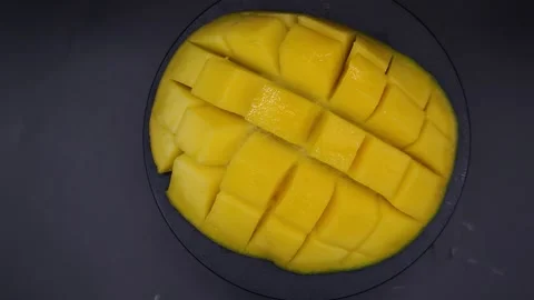 Mango appetizing black background top view Stock Footage 329647747