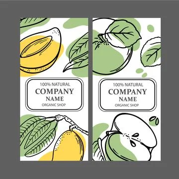MANGO APPLE LABELS Design Sketch Vector Illustration Set Stock Illustration