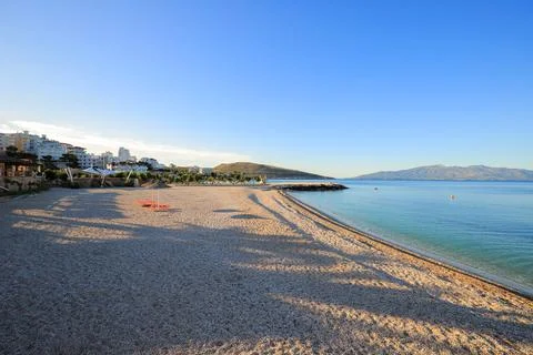 Mango beach with sea view in Saranda Stock Photos