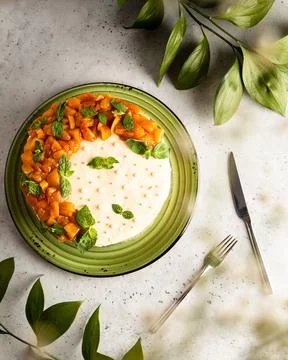 Mango cheesecake top view flat lay. Home cooking Stock Photos
