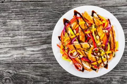Mango,  chicken meat,  peanuts, bell pepper, red onion salad Stock Photos