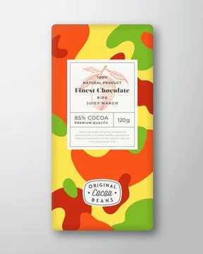 Mango Chocolate Label. Abstract Shapes Vector Packaging Design Layout with Stock Illustration