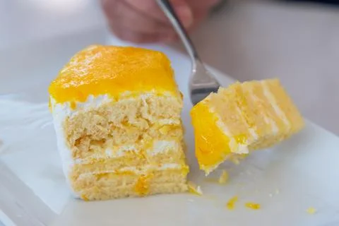 Mango Cream Cake Slice Dessert Stock Photos
