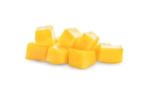 Mango cube slice isolated on the white background. Stock Photos