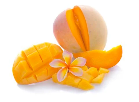 Mango cube slices isolated on the white background Stock Photos