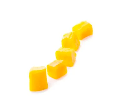 Mango cube slices isolated on a white background with clipping path Foto stock