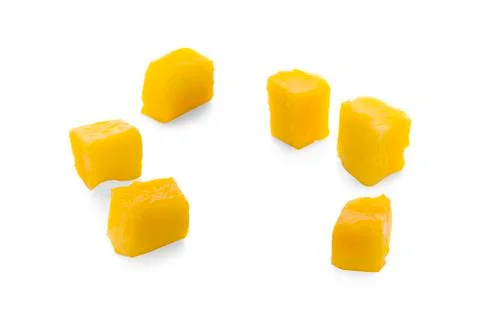 Mango cube slices isolated on the white background Stock-Fotos