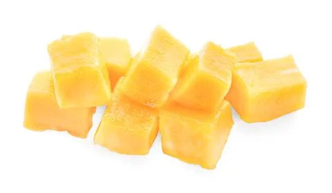 Mango cube slices isolated on the white background Stock Photos