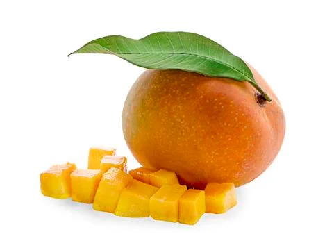 Mango cube slices isolated on the white background Stock Photos