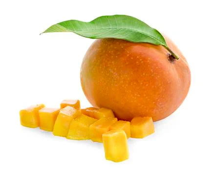 Mango cube slices isolated on the white background Stock Photos