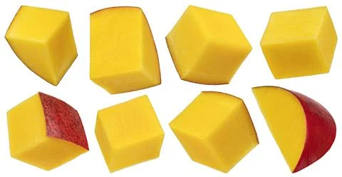 Mango cube slices isolated on white background Stock Photos