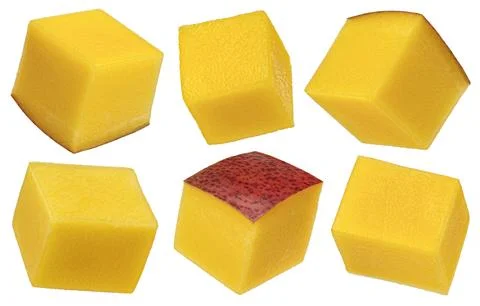 Mango cube slices isolated on white background Stock-Fotos