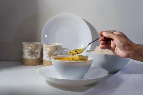 Mango curry with white rice Foto stock