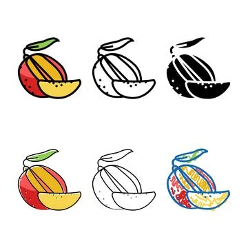 Mango cut slice leaf color diversity icon vector Stock Illustration