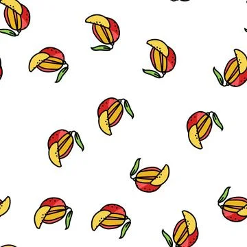 Mango cut slice leaf vector seamless pattern Stock Illustration