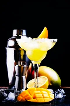 Mango daiquiri, black background, selective focus Stock Photos