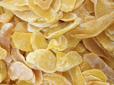 Mango. Dried mango slices, full frame, close up. Stock Photos