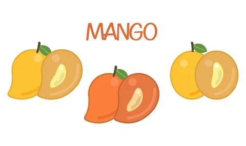 Mango Flat Icon Set. Set Of Mango Vector. Yellow and Orange Mango Stock Illustration