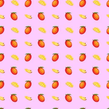 Mango flat seamless pattern on pink background. Stock Illustration