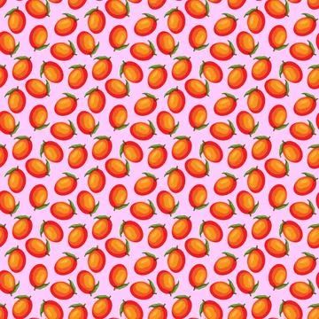 Mango flat seamless pattern on pink background. Stock Illustration