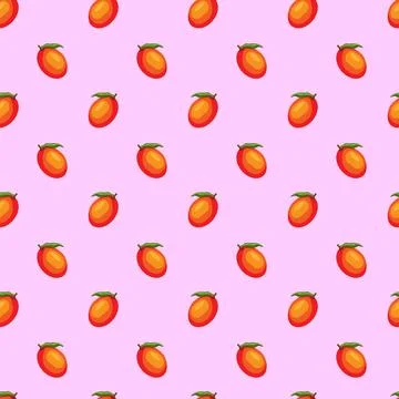 Mango flat seamless pattern on pink background. Stock Illustration