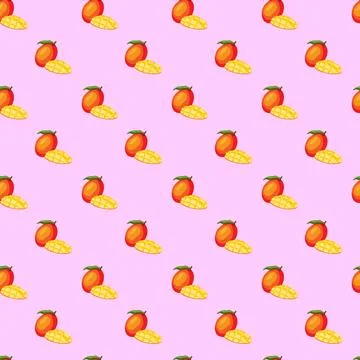Mango flat seamless pattern on pink background. Stock Illustration