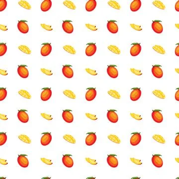 Mango flat seamless pattern on white background. Stock Illustration