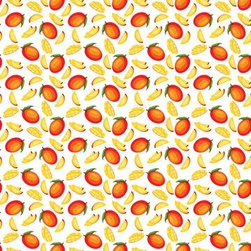 Mango flat seamless pattern on white background. Stock Illustration