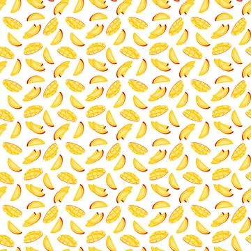 Mango flat seamless pattern on white background. Stock Illustration