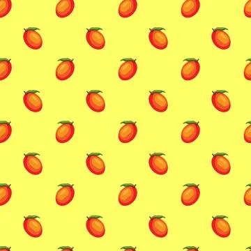 Mango flat seamless pattern on yellow background. Stock Illustration