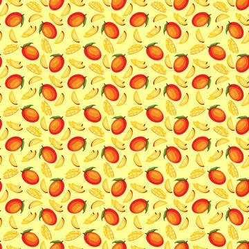 Mango flat seamless pattern on yellow background Stock Illustration