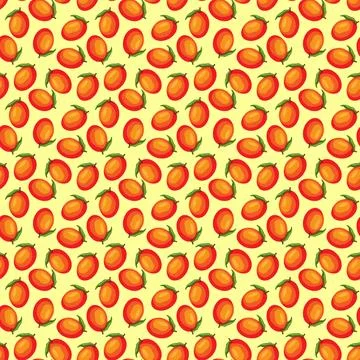 Mango flat seamless pattern on yellow background. Stock Illustration