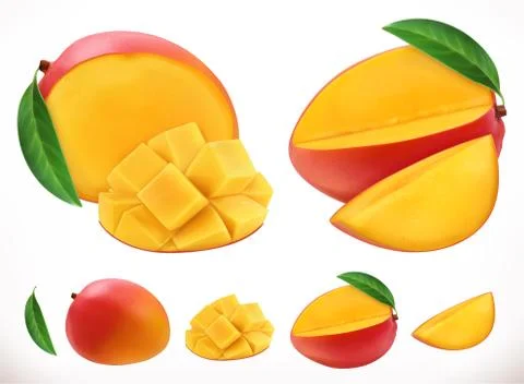 Mango. Fresh fruit 3d realistic vector icon Stock Illustration